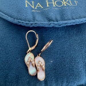 Na Hoku Flip Flop Earrings 14K rose gold mother of pearl with diamonds